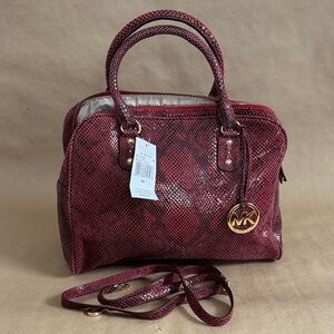 Michael Kors Signature Red Snake Embossed Leather Large Satchel Bag